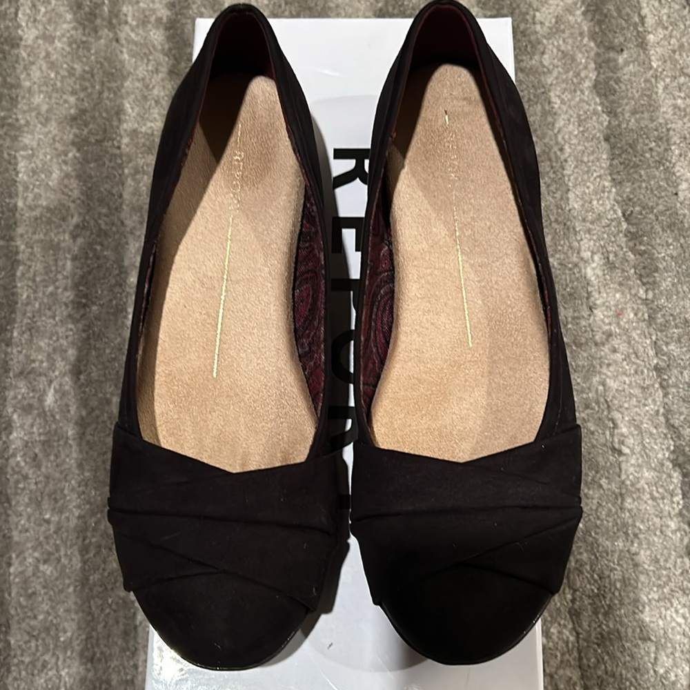 Report brand black flats, faux suede